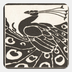 STICKER CARRÉ BLACK AND WHITE PEACOCK