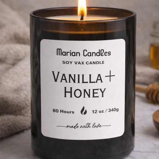 Sticker Carré Black and white Script Personalized Candle Label