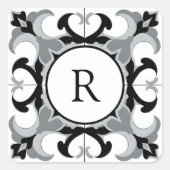 Sticker Carré Black and White Spanish Style with Initial (Devant)