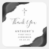 Sticker Carré Black Argent Agate Premier Sainte Communion Merci (Devant)