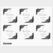 Sticker Carré Black Argent Agate Premier Sainte Communion Merci (Feuille)