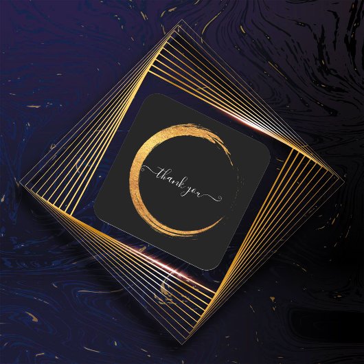 Sticker Carré Black Blanc Merci Or Cadre moderne