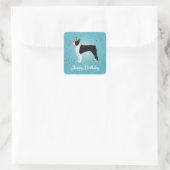 Sticker Carré Black Boston Terrier Joyeux design d'anniversaire (Sac)