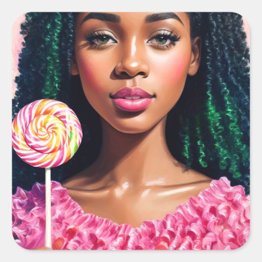 Sticker Carré Black Candy Girl Lollipop Beauté (Devant)