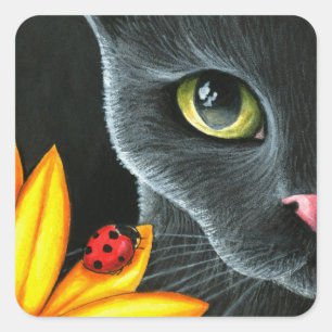 Sticker Carré Black Cat 510 coccinelle jaune