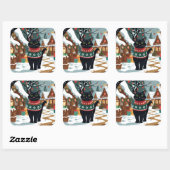 Sticker Carré Black Cat Christmas Snow Holiday (Feuille)