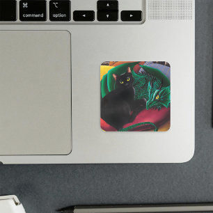 Sticker Carré Black Cat Green Dragon