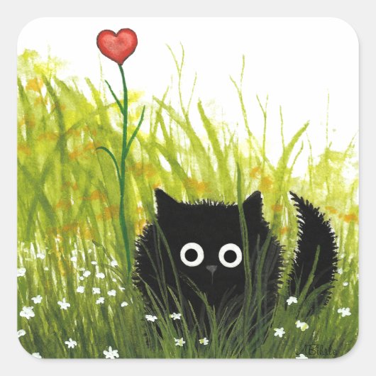 Sticker Carré Black Cat Love Heart par Bihrle (Devant)