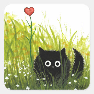 Sticker Carré Black Cat Love Heart par Bihrle