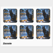 Sticker Carré Black Cat With Christmas Lights Holiday (Feuille)