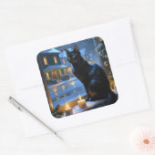 Sticker Carré Black Cat With Christmas Lights Holiday (Enveloppe)