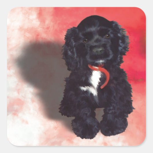 Sticker Carré Black Cocker Spaniel Puppy - Abby (Devant)