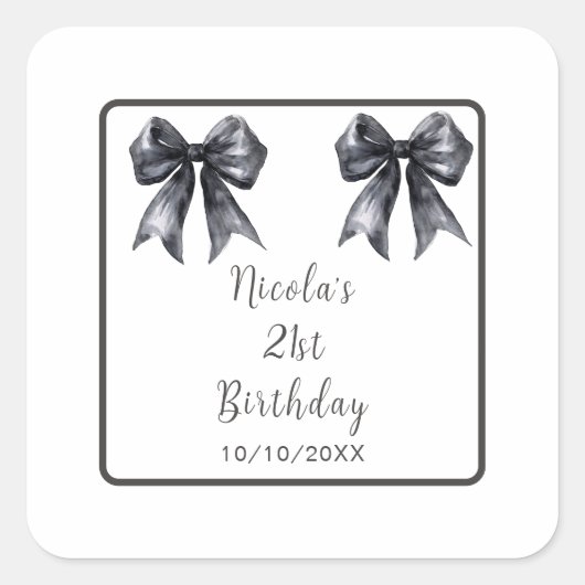 Sticker Carré Black Coquette Bow Birthday Party (Devant)