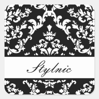 Sticker Carré Black Damask #3 @ Stylnic avec texte personnalisé