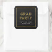 Sticker Carré Black et Faux Gold Géométrique Grad Party (Sac)