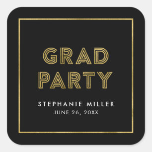 Sticker Carré Black et Faux Gold Géométrique Grad Party