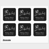 Sticker Carré Black Fifty and Fabulous Script Birthday Party (Feuille)