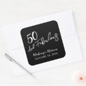 Sticker Carré Black Fifty and Fabulous Script Birthday Party (Enveloppe)