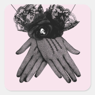 Sticker Carré Black Fishnet Lace Gants Goth Fashion Art