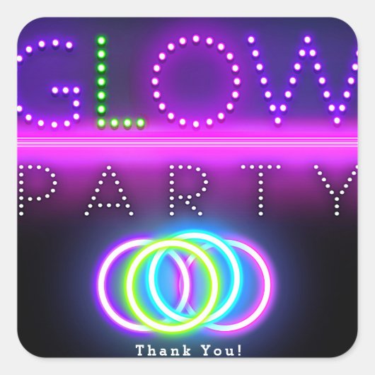 Sticker Carré Black Glow Party Neon Lumières Anniversaire (Devant)