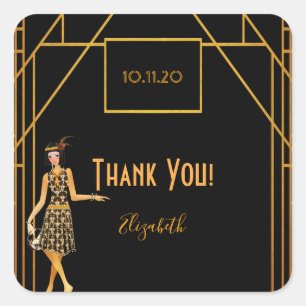 Sticker Carré Black gold 1920's art déco merci