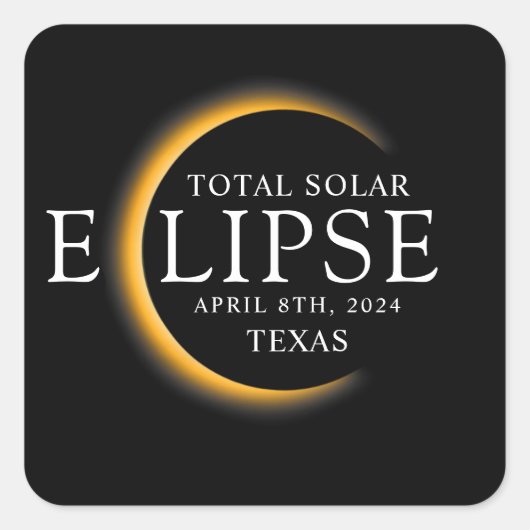Sticker Carré Black & Gold 2024 Texas Total Solar Eclipse (Devant)