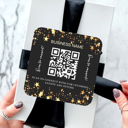 Sticker Carré Black gold stars nom commercial qr code
