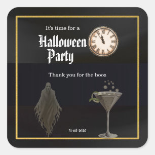 Sticker Carré Black Gold Time Pour Boos et Boissons Soirée Hallo
