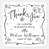 Sticker Carré Black Hand Drawn Doodle Graduation Thank You White (Devant)
