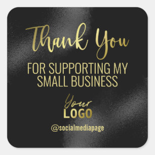 Sticker Carré Black Ink Gold Texte Merci Petite entreprise Logo