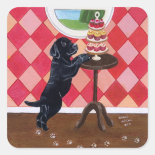 Sticker Carré Black Lab Puppy avec peinture Cupcakes