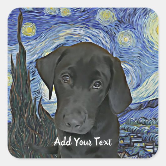 Sticker Carré Black Lab Puppy Starry Nuit personnalisée (Devant)