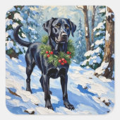 Sticker Carré Black Lab Serene Winter Forest Christmas Holiday (Devant)