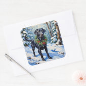 Sticker Carré Black Lab Serene Winter Forest Christmas Holiday (Enveloppe)
