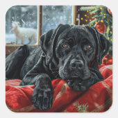 Sticker Carré Black Labrador Chien Festive de Noël (Devant)
