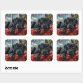 Sticker Carré Black Labrador Chien Festive de Noël (Feuille)