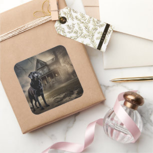 Sticker Carré Black Labrador Halloween