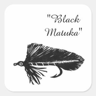 Sticker Carré Black Matuka bandoulière, pêche à la mouche, art d