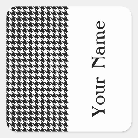 Sticker Carré Black Modern Houndstooth avec nom (Devant)