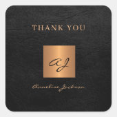 Sticker Carré Black or élégant nom monogramme merci (Devant)