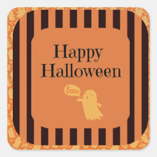 Sticker Carré Black Orange Ghose Fun Halloween Party