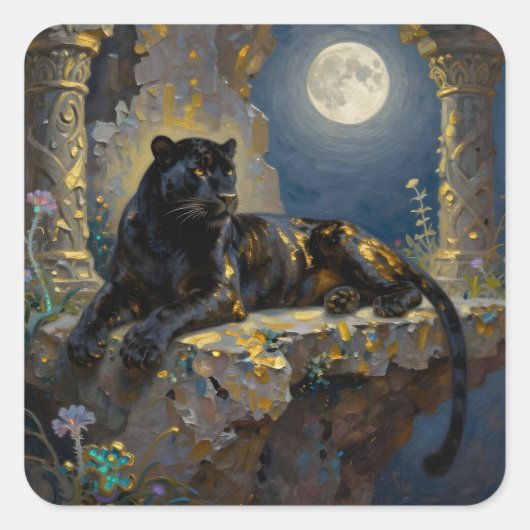 Sticker Carré Black Panther under the Full Moon (Devant)