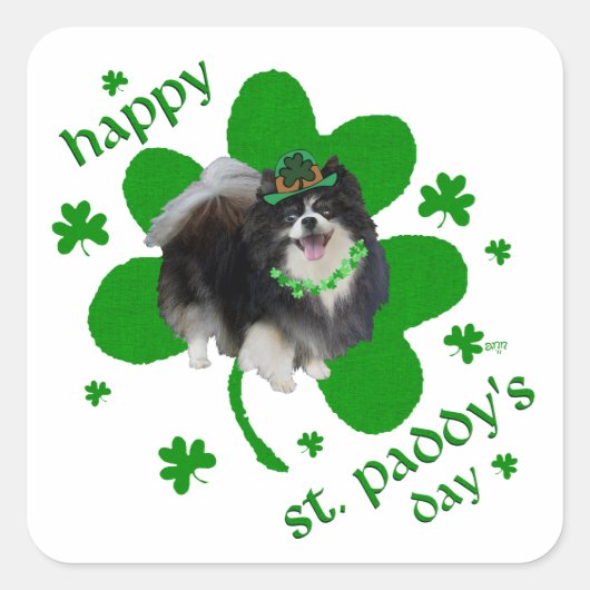 Sticker Carré Black Pomeranian St Patrick (Devant)