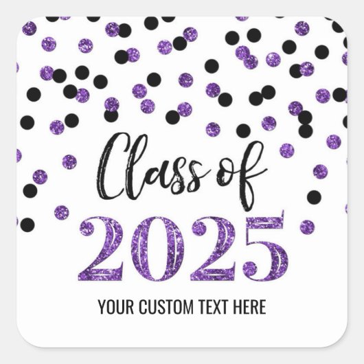 Sticker Carré Black Purple Confetti Graduation 2025 (Devant)