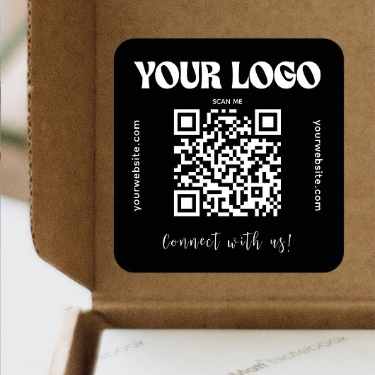 Sticker Carré Black QR Code Business Logo Modern Connect