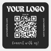 Sticker Carré Black QR Code Business Logo Modern Connect (Devant)