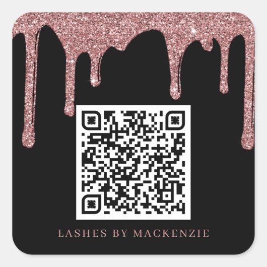 Sticker Carré Black Rose Gold Glitter Drives QR Code Business (Devant)