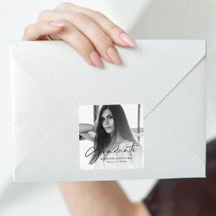 Sticker Carré Black Stylish Script Photo Graduation