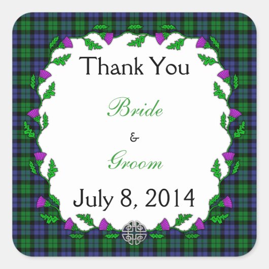 Sticker Carré Black Watch Militaire Celte Mariage Merci (Devant)