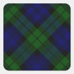 Sticker Carré Black Watch Tartan bleu vert Plaid